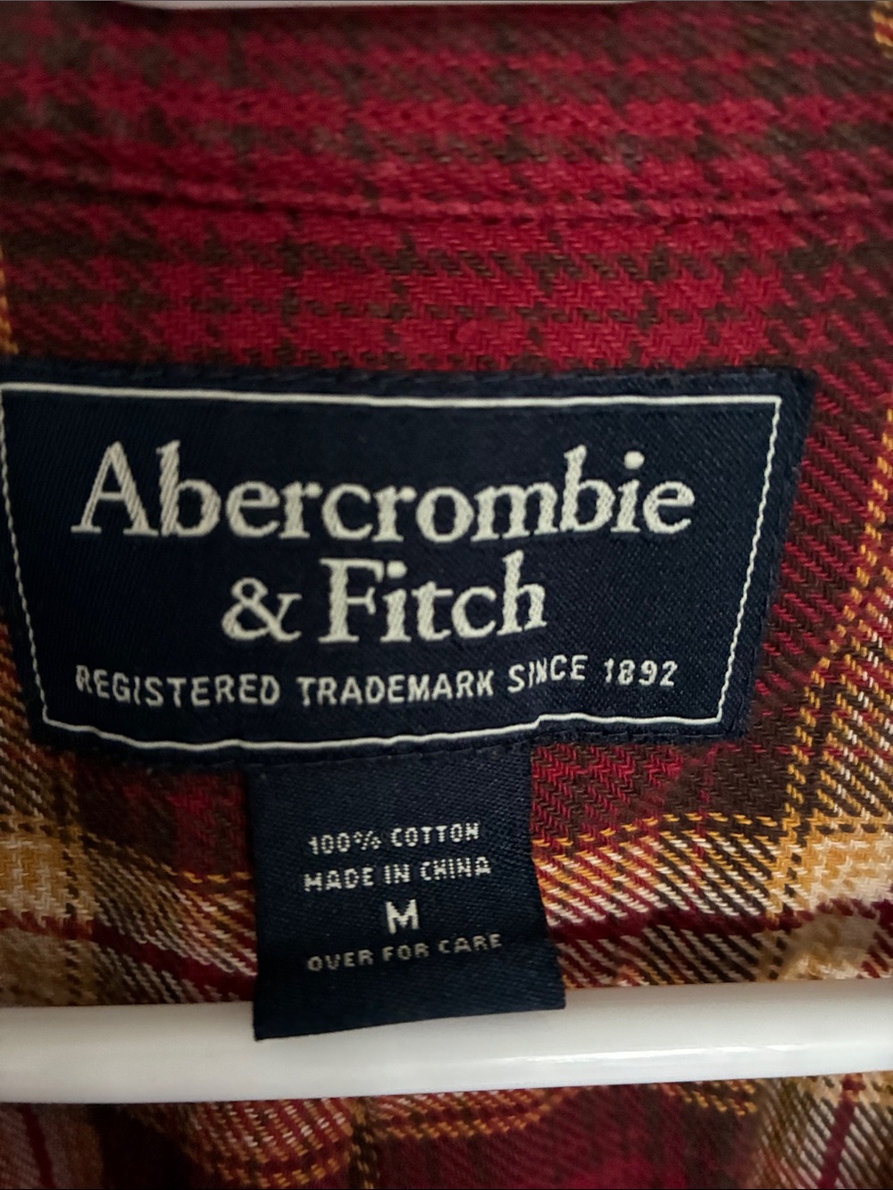 Abercrombie & Fitch Red and Tan Plaid Button-Down Shirt - Picture 2 of 3